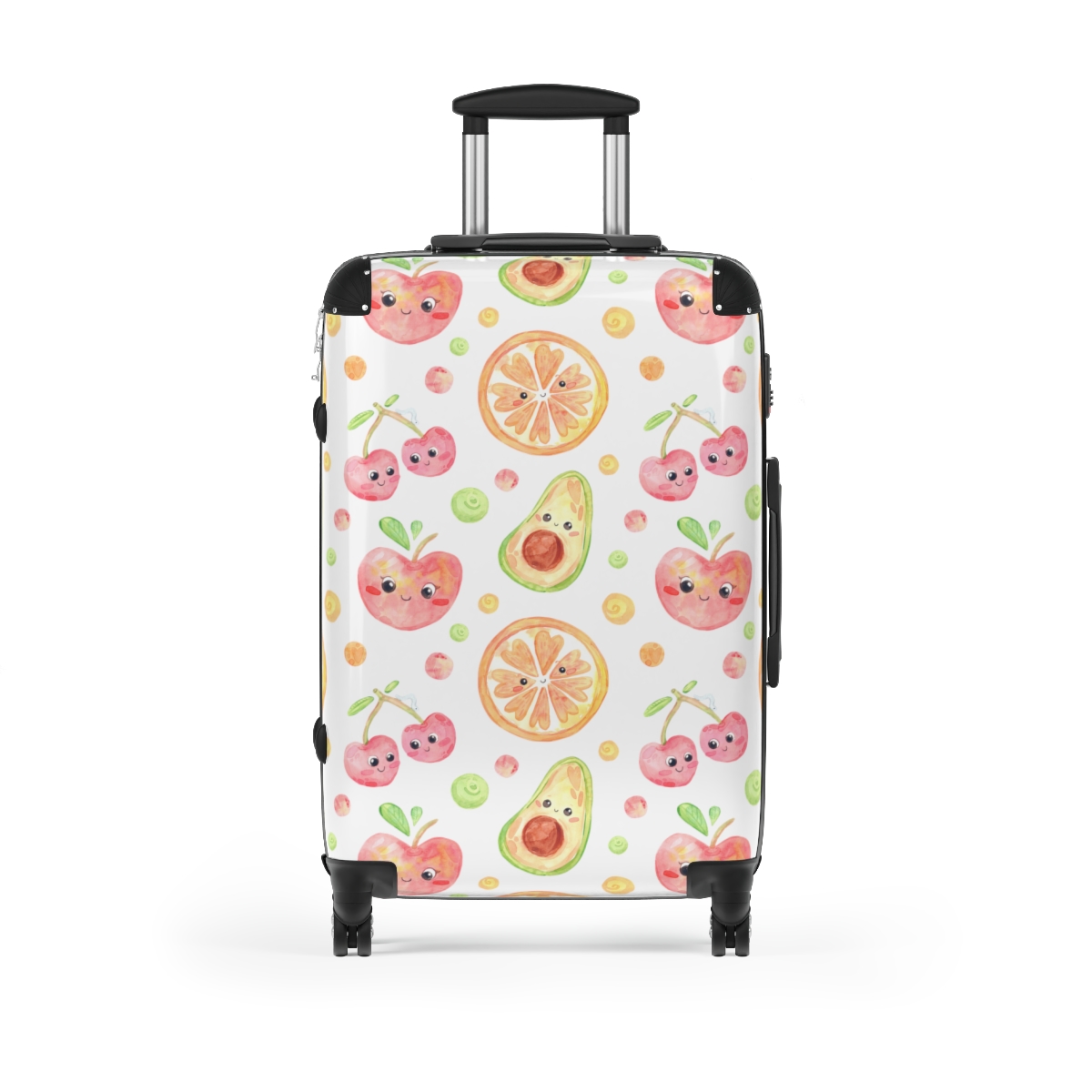 Cute Fruit White Suitcase - Medium, Black