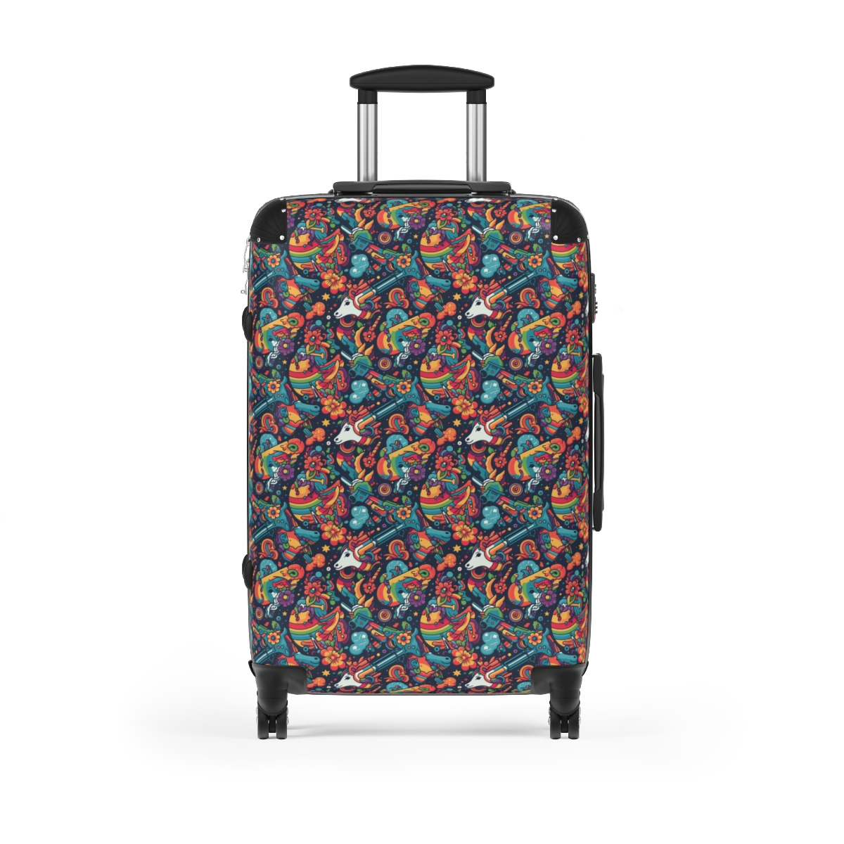 Retro Unicorn Suitcase - Medium, Black