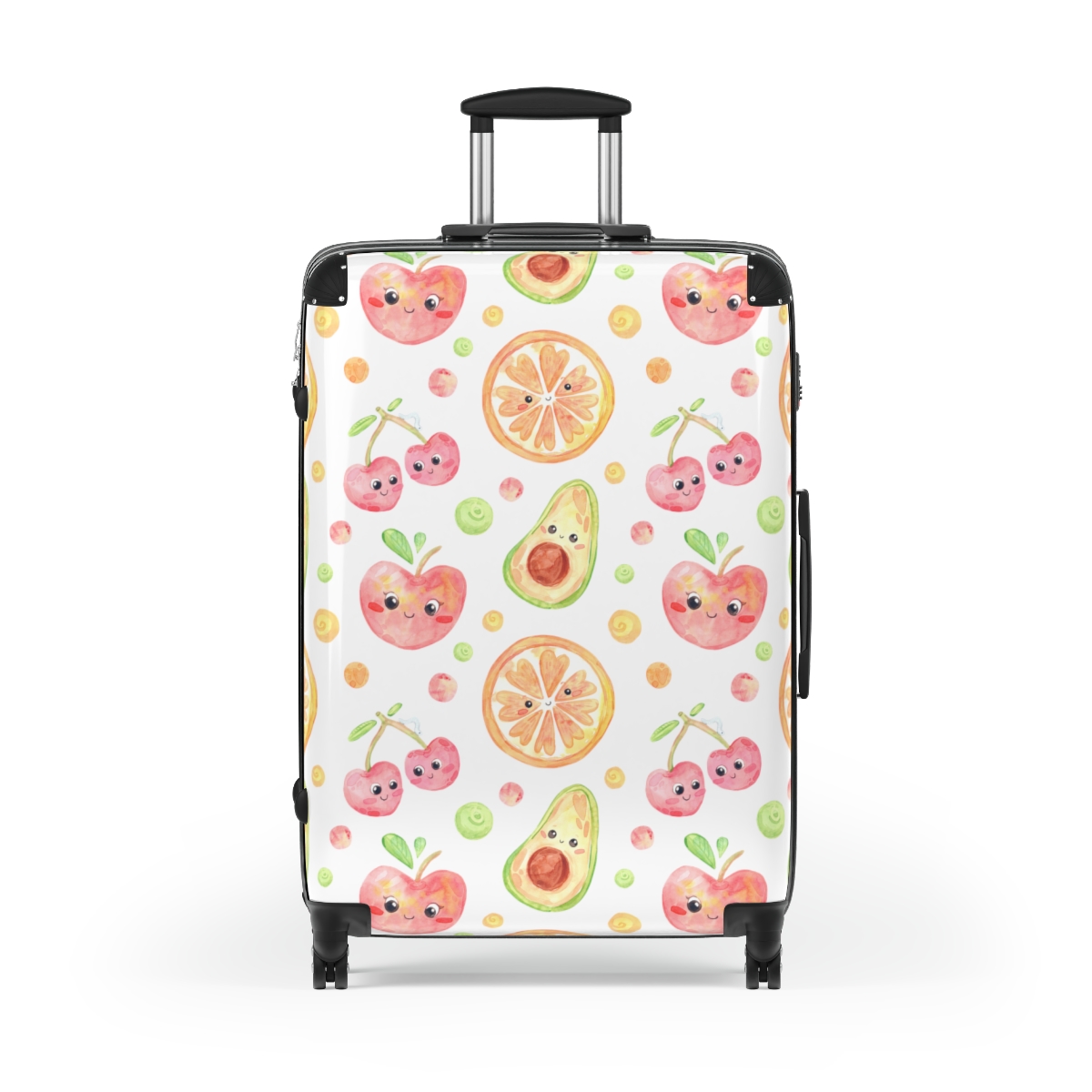 Cute Fruit White Suitcase - Large, Black