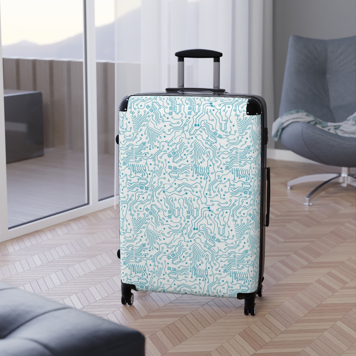 Blue Circuit Board Suitcase