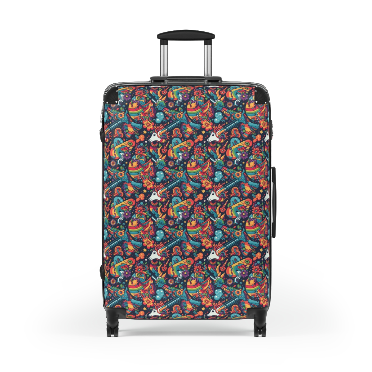 Retro Unicorn Suitcase - Large, Black